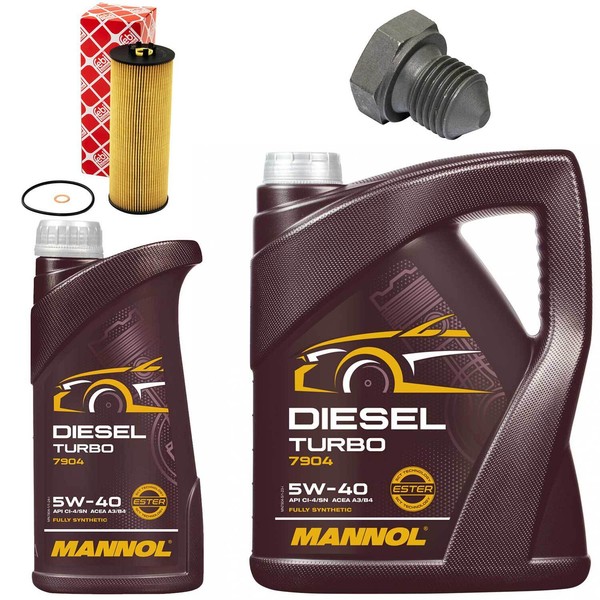 MotoröL Filter Set Mannol 5W40 API CI4/ SN 6 Liter + Schraube FüR Audi A4 2.5-image