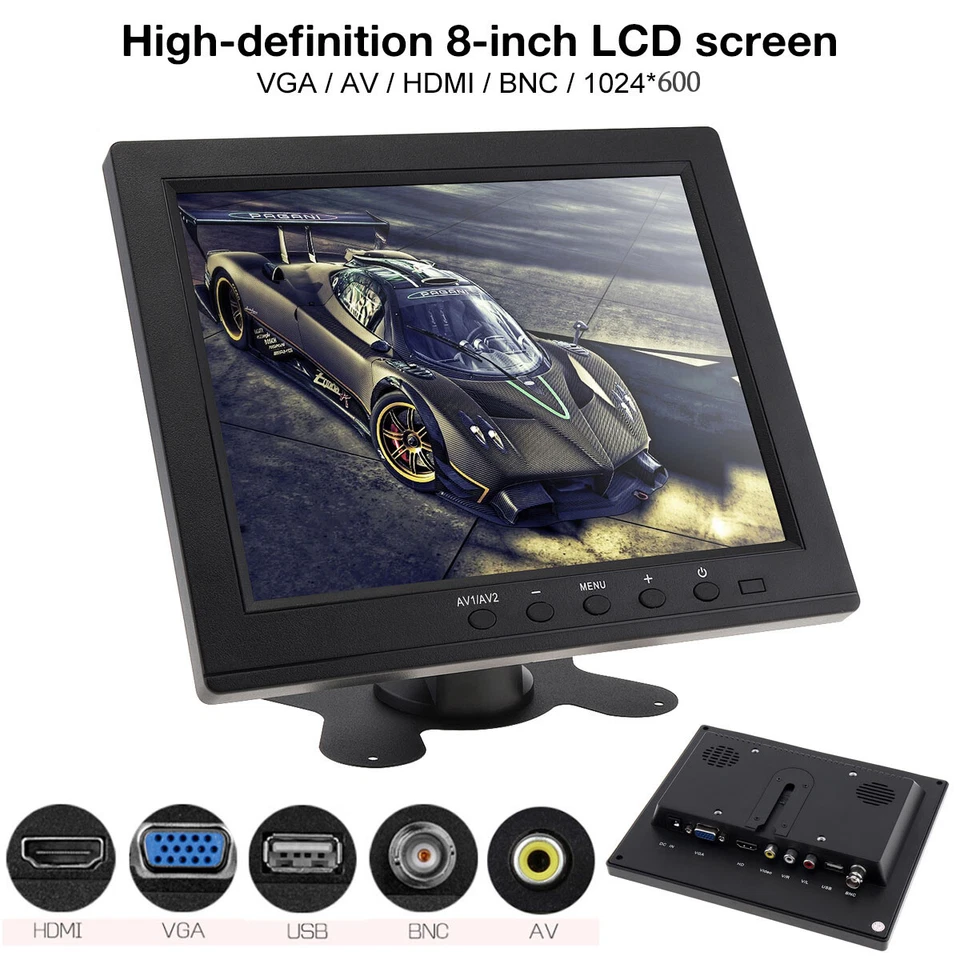 8" IPS LCD Security Monitor AV HDMI BNC VGA Input Color Screen For CCTV PC DSLR - Image 2 of 4