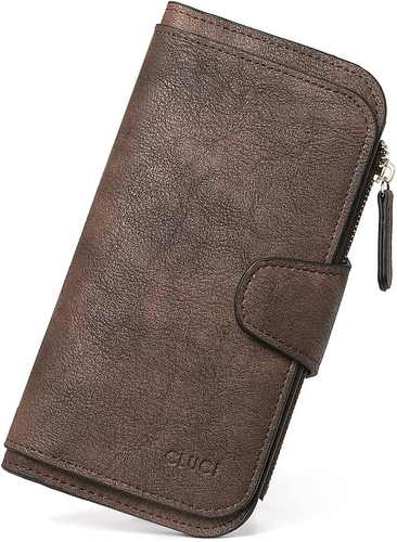 Women's Real Leather Trifold Wallet With RFID Blocking - Card Holder With ID Window, Purple, Compact Design - View #9