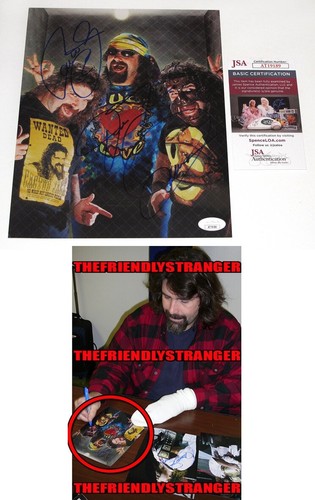 Mick Foley signed 3x "CACTUS JACK Dude Love MANKIND" 8x10 Photo EX PROOF wwe JSA