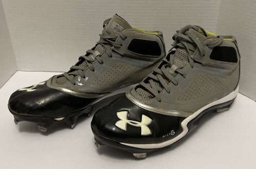 UA Under Armor Metal Baseball Cleats Size 13 Black White Gray Camo Neon Green - Picture 2 of 8