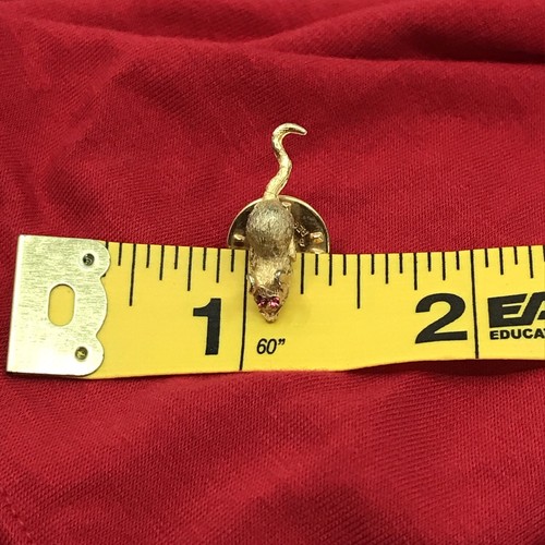 Tiny Retro Vintage Gold Tone Mouse Pin Pink Rhinestone Eyes - Picture 13 of 15