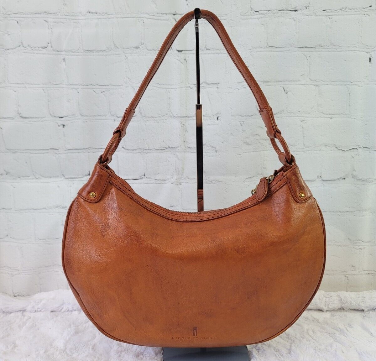 NICOLE GILLES Paris Brown Leather Woven Braided Shoulder Bag