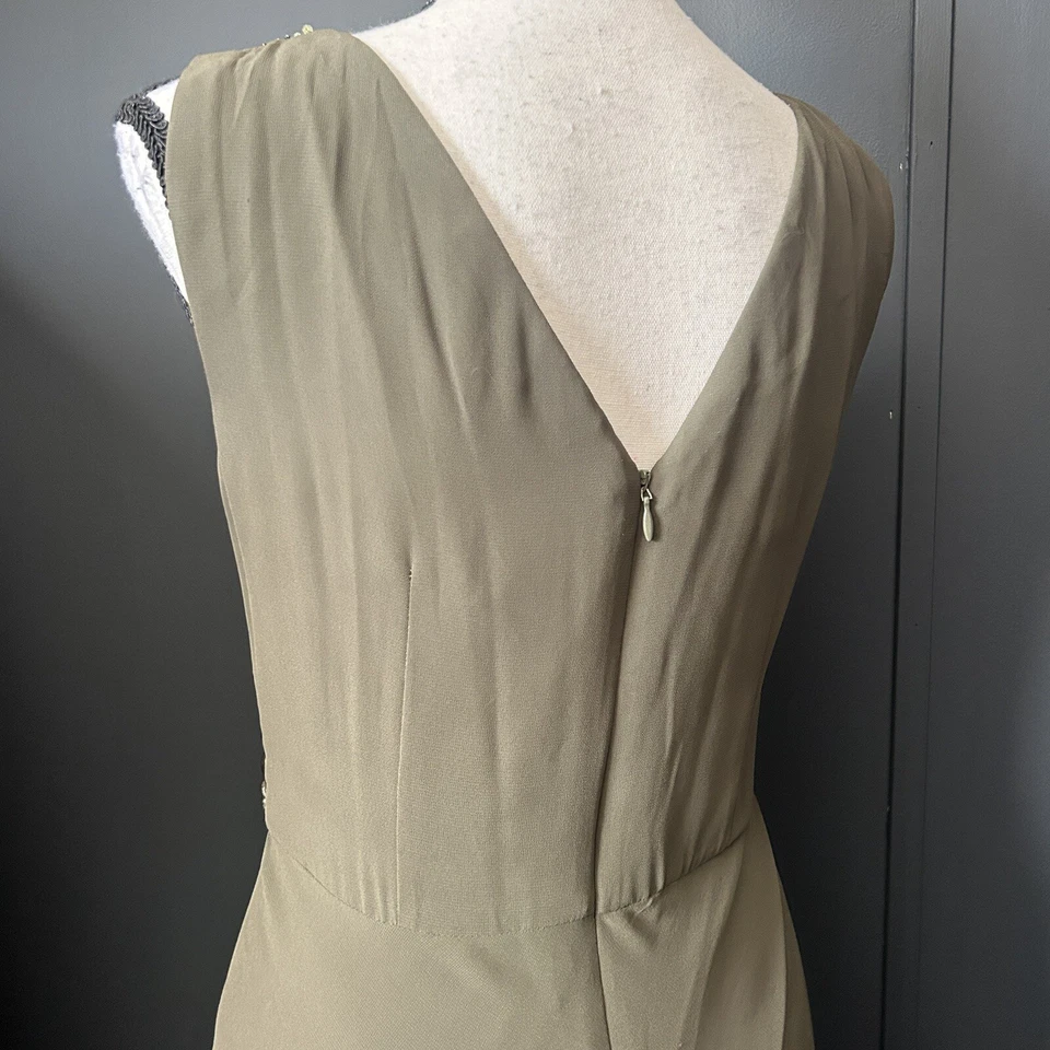 Винтажный Y2k оливковый зеленый фея платье Midi причудливый бисером 4 сарафан без рукавов  - Изображение 4 из 4