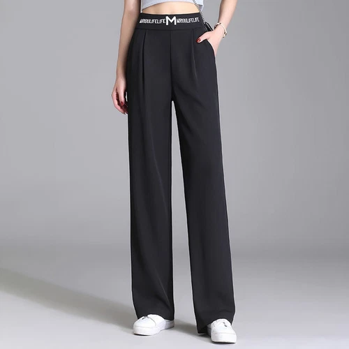 Fashionable Women's Loose Office Pants High Waist Straight Leg Casual Length - Foto 8 di 29