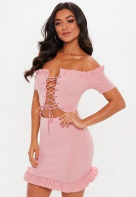 missguided pink lace dress Lace Missguided Blush Pink Dress Lace Bardot Maxi Dress
