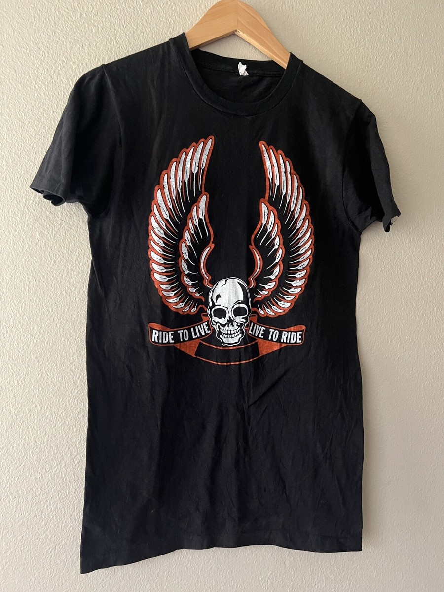RARE 70s HARLEY DAVIDSON MOTORCYCLES WINGED SKULL T-SHIRT SZ S NOT 