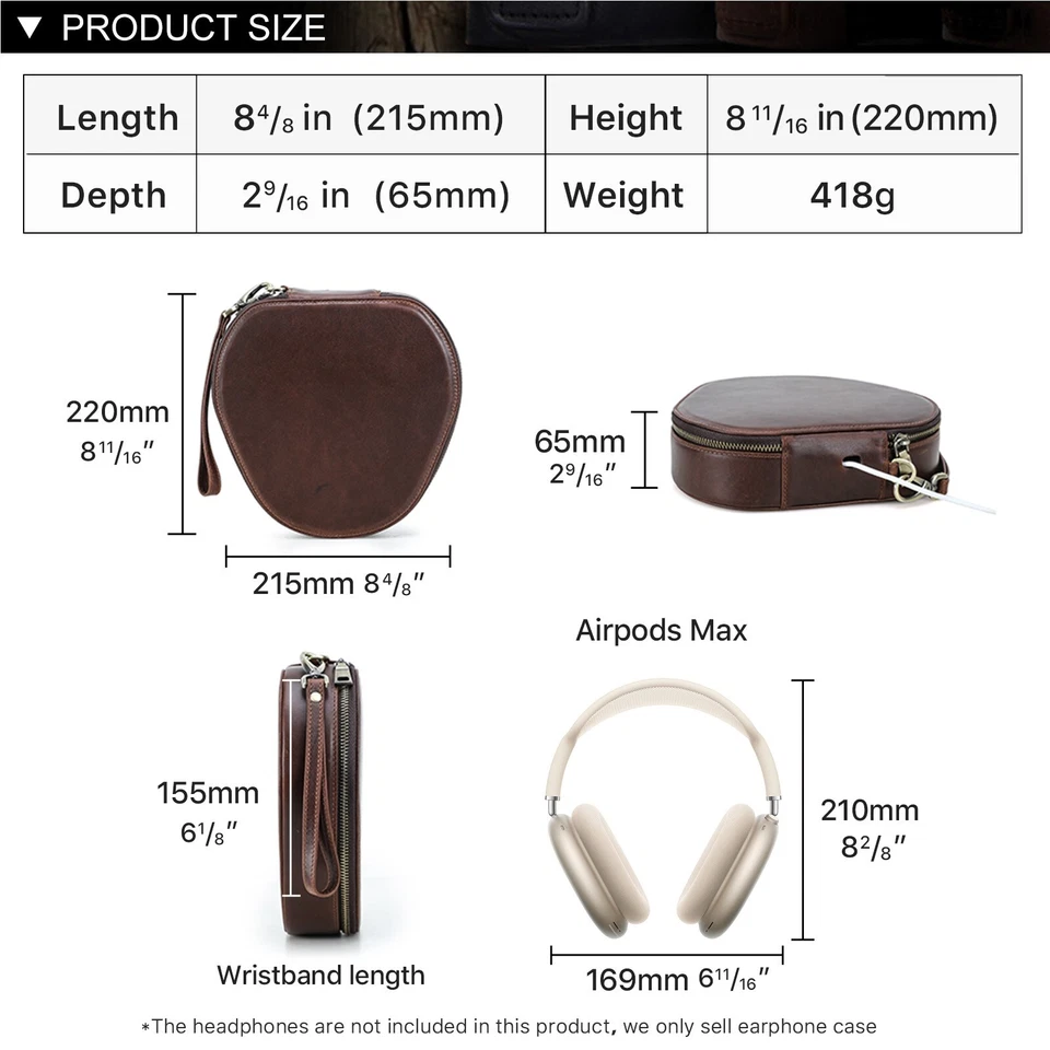 Funda protectora de cuero para auriculares Apple Airpods Max hecha a mano Foto 4 de 4