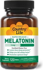 Country Life Melatonin Sleep Aid 1 mg 120 Tablets Gluten-Free. Non-GMO
