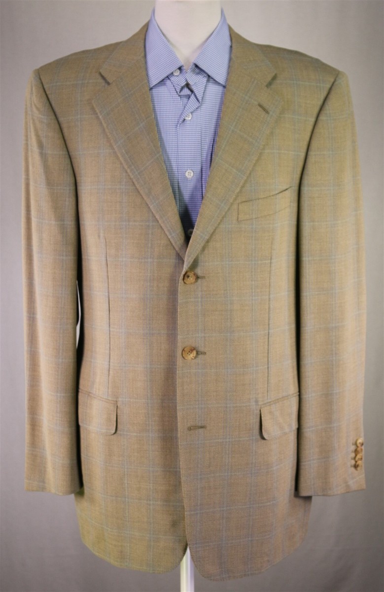 Ermenegildo Zegna Mens Sportcoat 42L Light Brown Blue Green