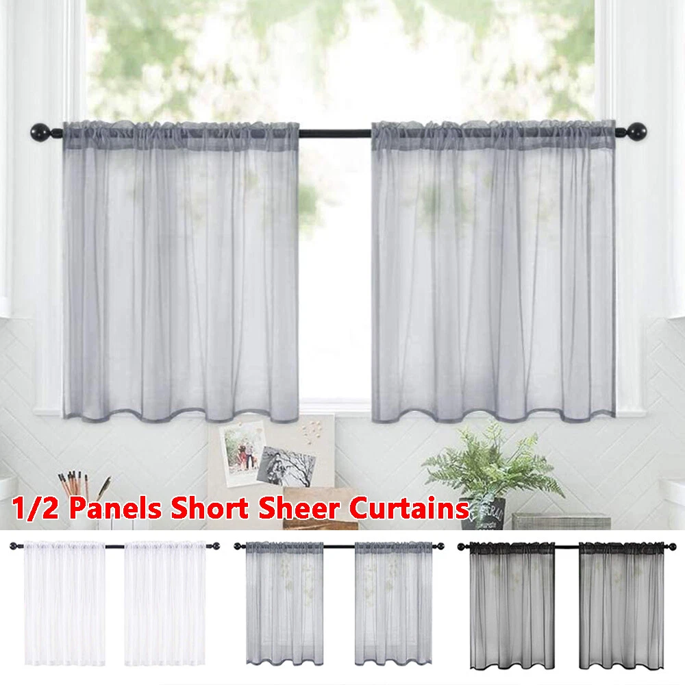 Short Sheer Curtains Kitchen Cafe Small Net Voile Window Drapes Weave Tier Tulle