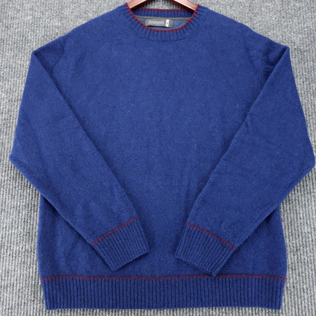 Fisherman Out of Ireland Mens XL 100% Lambs Wool Sweater Blue LS