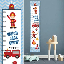 Personalised Cute Boys Fireman Measuring Height Growth Sticker Chart Pack  