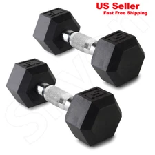 Skyon Titan Fitness 15 lbs Pair Free Weights Black Rubber Coated Hex Dumbbell