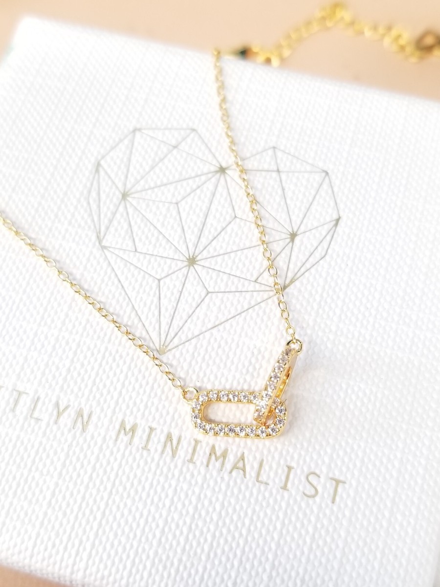 Caitlyn Minimalist Pave Linked Pendant Necklace