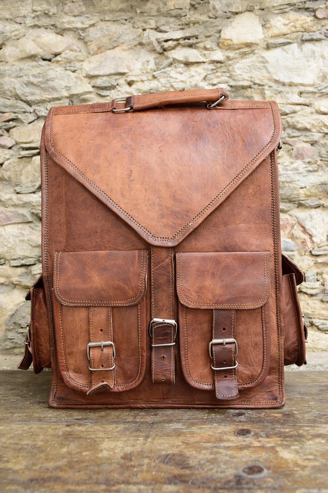 Men's Handmade Leather Messenger Bag Laptop Backpack Rucksack