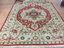 Hand-Knotted Wool Heriz Serapi Area Rug, Navy Blue with Floral Border, approx 8x10 ft — listing 3