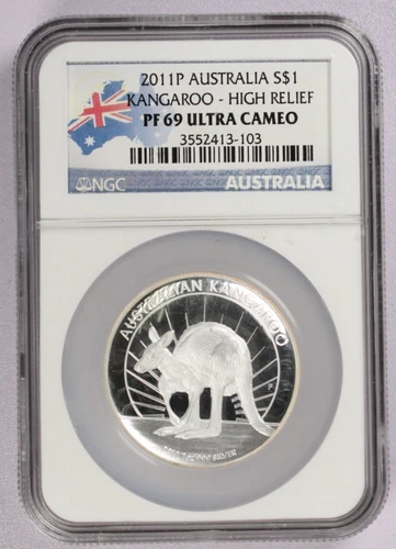2011-P Australia Silver $1 Kangaroo High Relief NGC PF 69 Ultra Cameo 1oz .999
