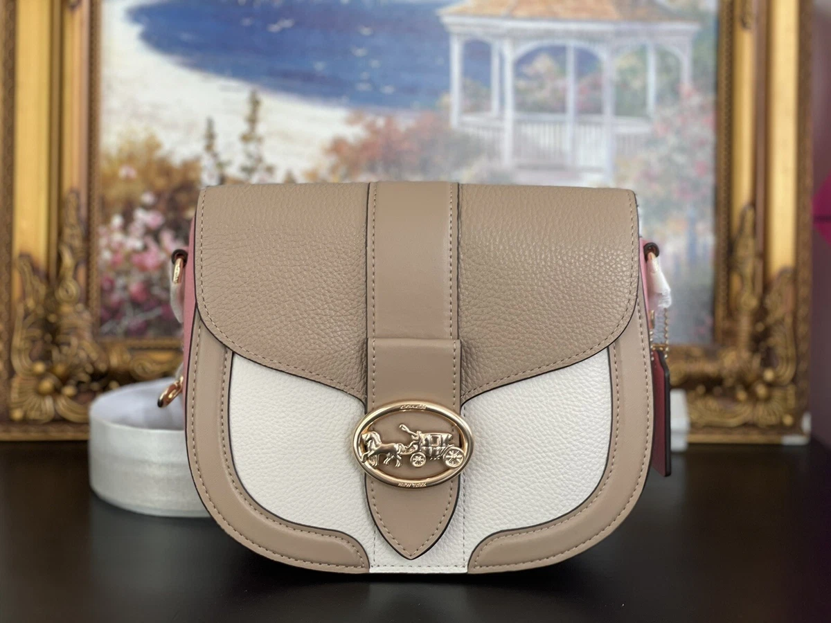NWT COACH C3596 Georgie Saddle Bag In Colorblock Leather Taupe Multi 350