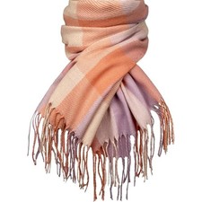 Winter Scarf for Women Cashmere Feel Plaid Warm Long Blanket Orange Pink