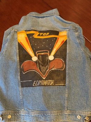 New J. Crew jean jacket with hand painted ZZ Top Eliminator album on the back