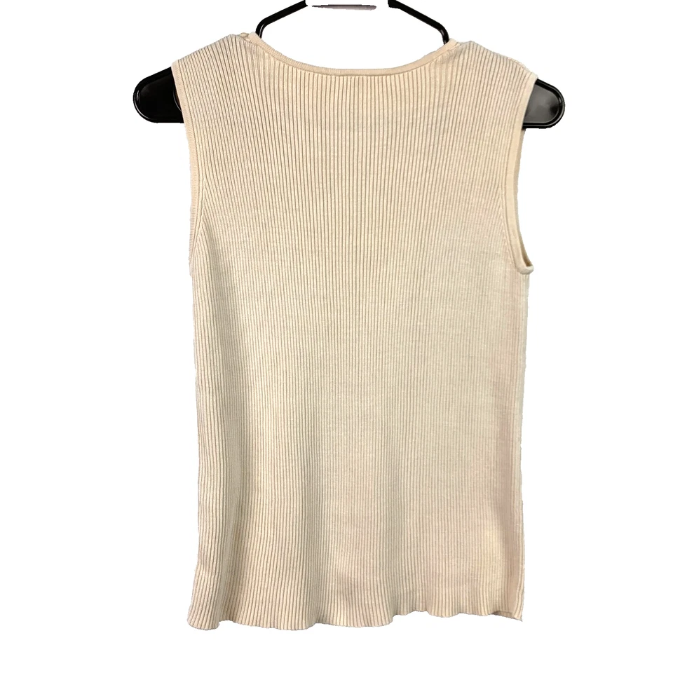 Coldwater Creek ребристый шелк хлопок плеча желтовато-коричневый кнопка шеи Майка подкладка M - Изображение 4 из 4