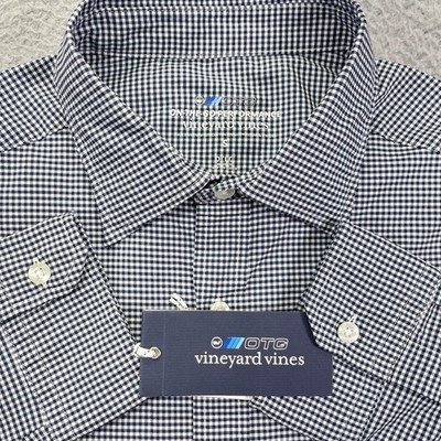 Vineyard Vines OTG Shirt Mens Small Navy Gingham Checkered Performance Stretch