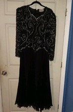 Black Sequin And Bead Floor Length Gown No Size I Will Put In Measurements