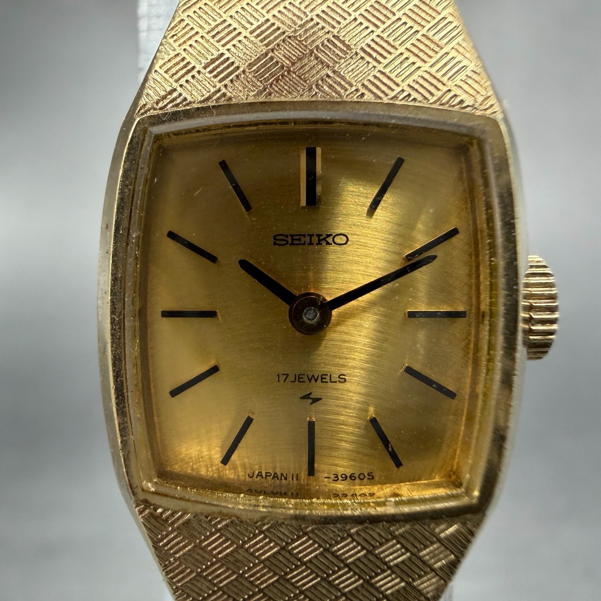 Seiko Tank Watch Women 17mm Champagne Dial Gold Tone Manual 11