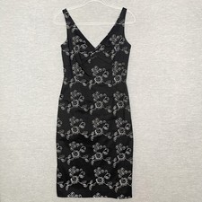 Vintage Babydoll Y2K Midi Slip Dress Size 12 Embroidered Black Cocktail Womens