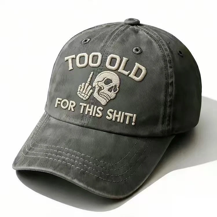 Embroidered Washed Denim Baseball Cap Skull Skeleton