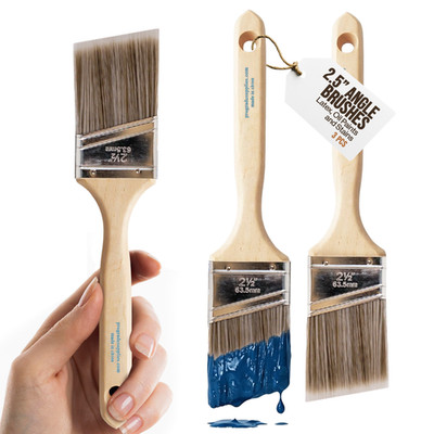 3-Pack - 2.5'' Angle Sash Brushes for All Latex and Oil Paints & Stains
