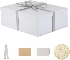 Extra Large Gift Box with Lid 17X13X6 Inches, White Gift Boxes for Presents