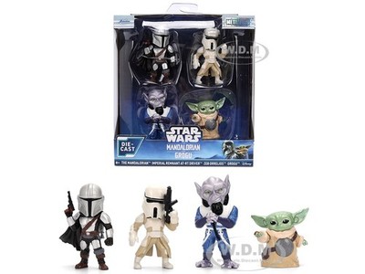 SET OF 4 DIECAST FIGURES ''STAR WARS MADALORIAN & GROGU'' METALFIGS BY JADA 37317
