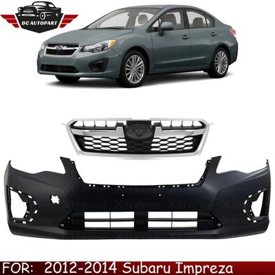 Front Bumper Cover Paintable & Grille Assembly Kit For 2012-2014 Subaru Impreza