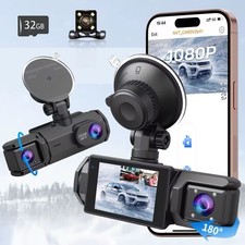 Car Dash Cam with 3 Lens 1080P WiFi Loop Recording Night Vision 64gbSd Card New