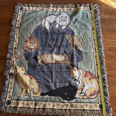 Cat Tapestry Throw Blanket 54 x45  Everything Looks Better With Cat Hair On It 