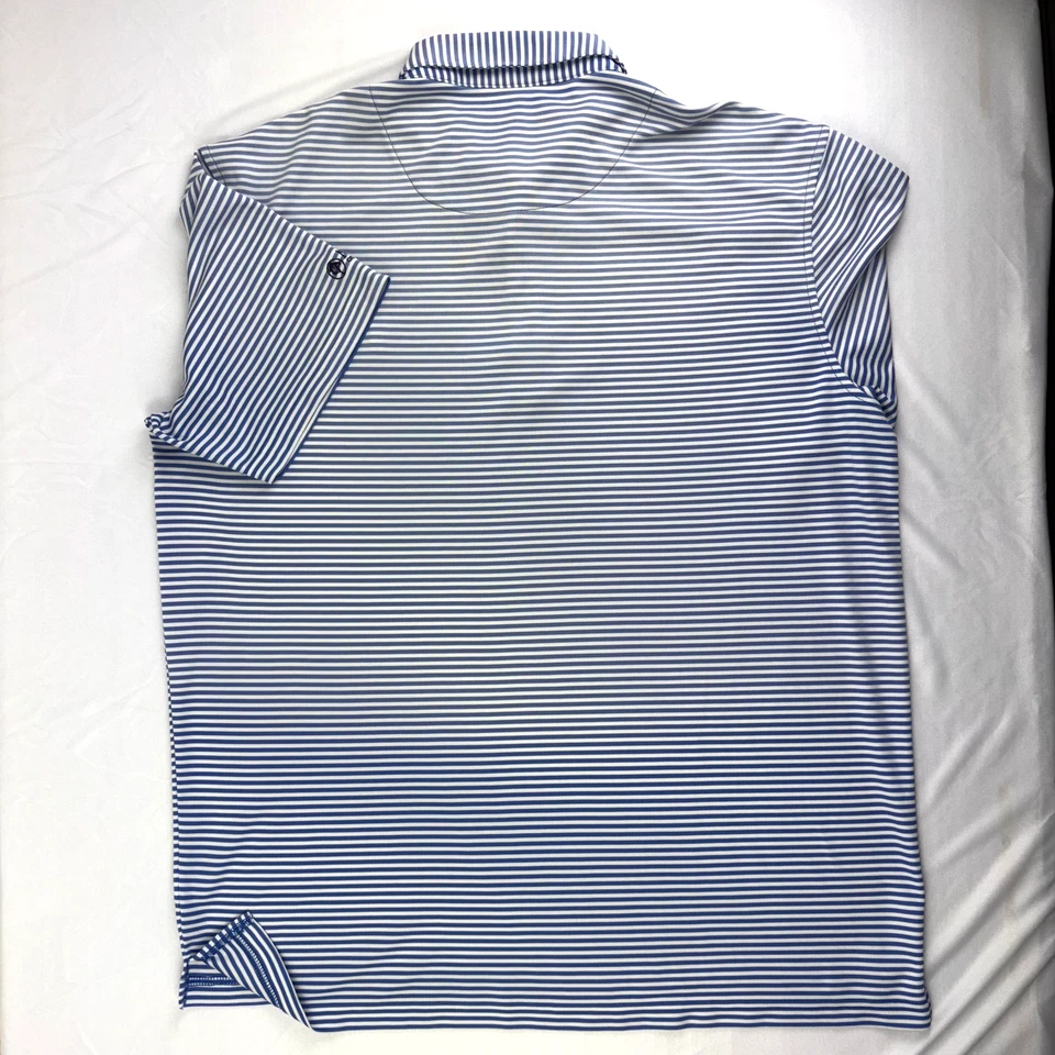 Johnnie-O 男式 XL Prep-Formance 短袖皇家蓝色白色条纹标志衬衫 — 第 3/4 张图片