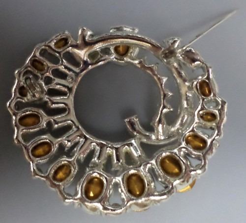 Vtg 1950s Silver-tone Rhinestone Crystal Brooch Pin 2" x 1.75" - Picture 2 of 4