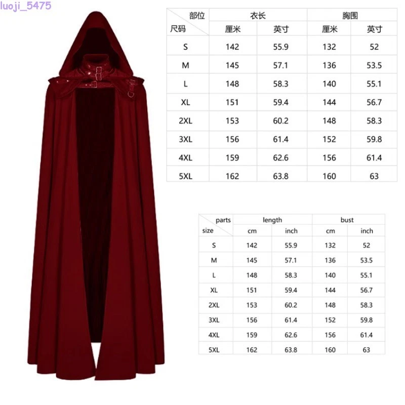 Capa Medieval Con Capucha Adulto Halloween Mago Capa Bata Medieval Abrigo Cos Disfraz Foto 2 de 4