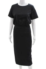 Lovers + Friends Womens Short Sleeve Scoop Neck Ruched Midi Dress Black Small