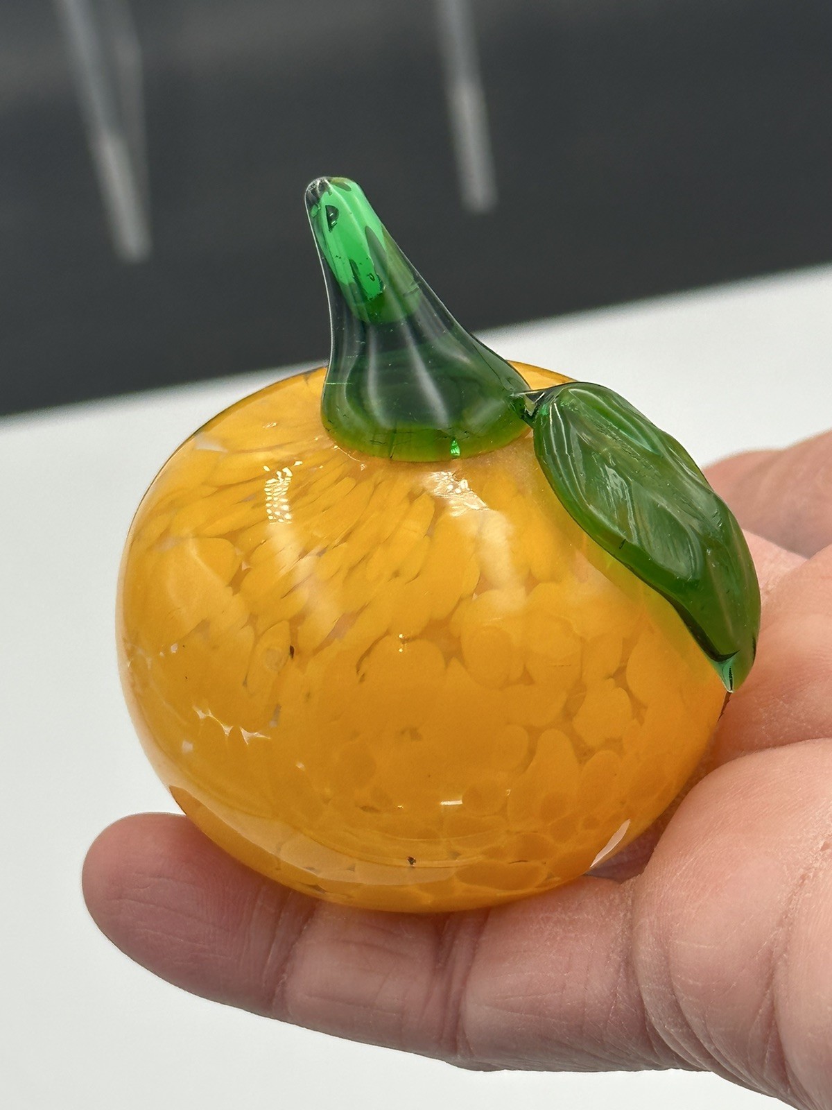 Hand Blown Glass Yellow Orange Fruit Speckled Murano Style Small