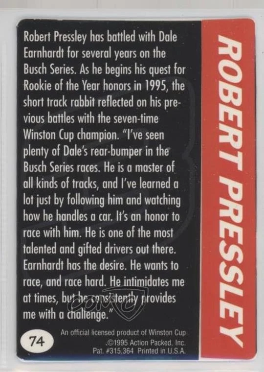 1995 Action Packed Preview Driving with Robert Pressley Dale Earnhardt #74 HOF - Image 2 of 2