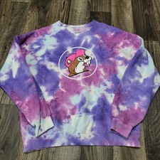 Buc-ees Adult Beaver Logo Pullover Crewneck Sweatshirt Purple Tie Dye Sz Medium