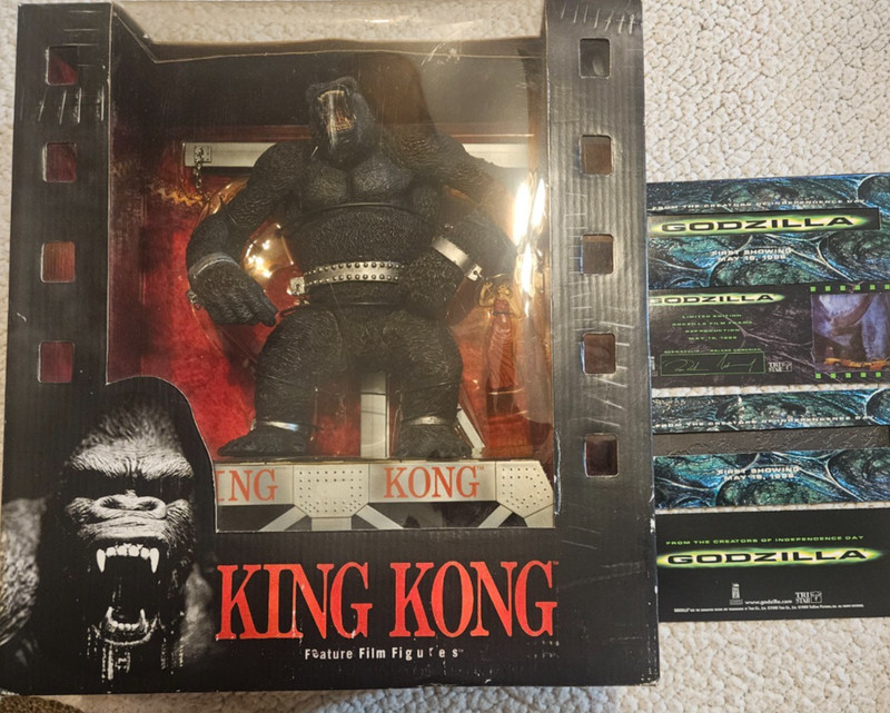 King Kong McFarlane Movie Maniacs with box, never opened plus Godzilla film cell