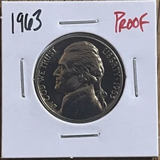 1963 Jefferson Nickel, 1 Proof Coin, Mintage: 3,075,645