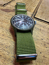 Timex Military Watch Black Dial Arabic 24Hr Water-Resist 36mm Green Nylon