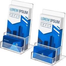 Acrylic Brochure Holder 4 inches with Business Card Holder for 100 Brochures,...
