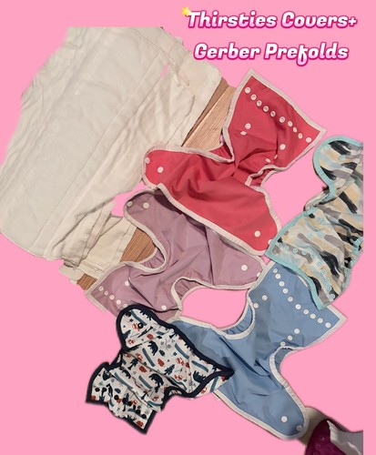 5 Thirties Diaper Covers size one plus 10 Gerber Prefolds