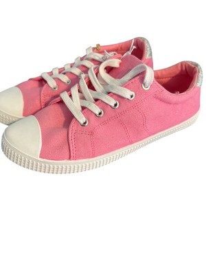 Roxy Pink Canvas Sneakers Shoes Glitter Heel Accents 1109640 Girls Size 2 NWT